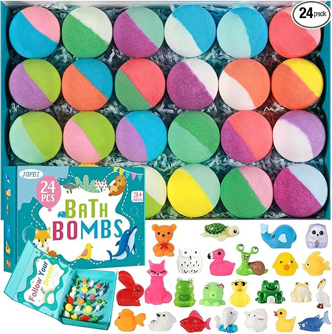 Peekaboo Surprise Bath Bombs for Kids - 24 Surprise Toy Bath Fizzers, Collectible Animals Inside