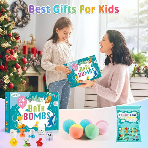 Peekaboo Surprise Bath Bombs for Kids - 24 Surprise Toy Bath Fizzers, Collectible Animals Inside